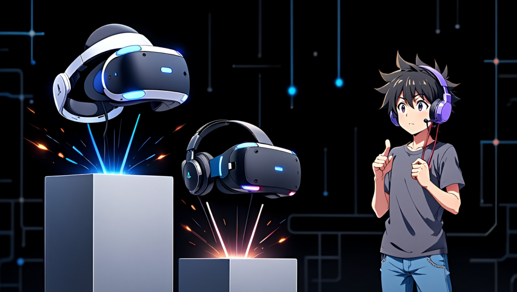Anime comparison illustration for PSVR2 vs Meta Quest 3 fitness features